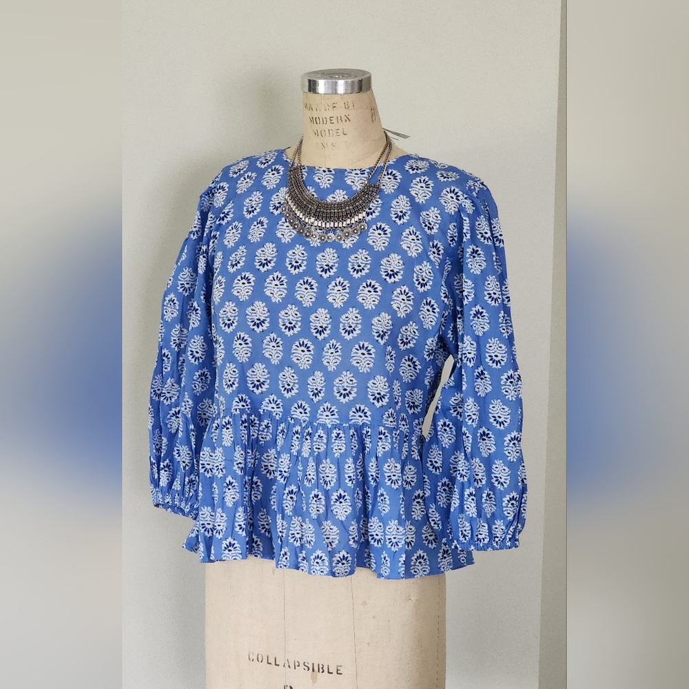 Primark Blue and White Patterned Blouse